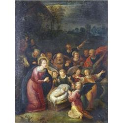 Dutch School (Early 17th Century), The Adoration, panel, 30 x 24cm 500/600...