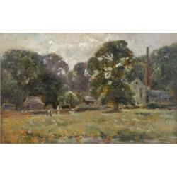 Henry John Yeend King (1855 - 1924), Summer River Landscape, oil sketch, signed, board, 16.5 x 24...