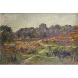 Henry John Yeend King (1855 - 1924), Frittleworth Common, Sussex, figures on a path in an autumn...