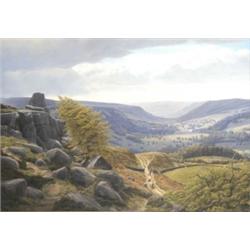 P** Coulthard (20th Century, Derbyshire Artist), Robin Hoods Stride, Derbyshire, an extensive sun...