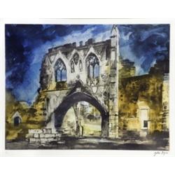 John Piper, A Ruined Abbey, signed in pencil, coloured lithograph, no. 41/100, 39 x 52cm 200/400...