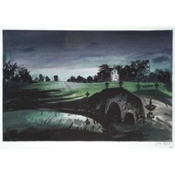 John Piper, Parkland With Stone Bridge And Pavilion, signed, coloured lithograph, no. 12/50, 37 x...