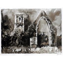 John Piper, A Ruined Church, signed in pencil, coloured lithograph, no. 34/50, 44 x 60cm 200/400...