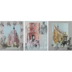 Felix Topolski, opening of the restored Law Courts, 1960, procession, signed in pencil, 21 x 65cm...