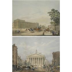 A Pair, The Treasury, Whitehall; The Royal Exchange And Bank Of England, hand coloured lithograph...