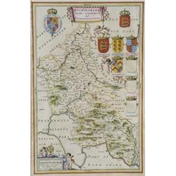 A Blaeu engraved map of Buckinghamshire, later hand coloured, 40 x 27cm 40/80...