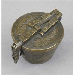 A set of seven 18th century French bronze nesting weights, of typical tapering cylindrical form,...