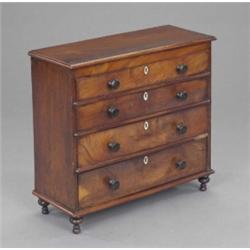 A Victorian mahogany miniature chest, fitted four long graduated drawers with bone escutcheons an...