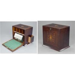 A late Victorian mahogany Sheraton revival fall-front writing cabinet, inlaid in harewood and eng...