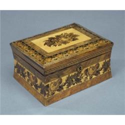 A Tunbridge Ware correspondence box, with cavetto sides and hinged slightly domed lid enclosing t...