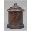 Image 1 : A Regency lignum vitae cylindrical string box, on an octagonal base beneath a pierced domed and m...