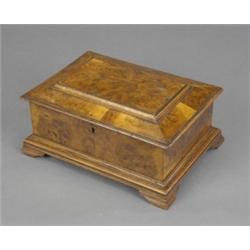 A Victorian pollard oak box, with velvet lined interior and lift-out tray, the chamfered lid with...