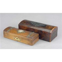A Victorian burr walnut glove box, with domed hinged lid and decoratively pierced engraved brass...