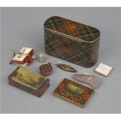 Mauchline Tartan Ware - a sewing box, McBeth, with rose silk lined interior, 16cm wide, 10cm high...