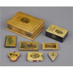 Scottish Souvenir Woodwork - a sycamore rectangular box, with moulded hinged lid, monochrome prin...
