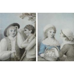 A pair of early 19th century miniatures, The Egg Seller; Perplexed, watercolours on ivory, 9 x 7c...