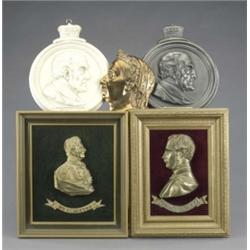 Duke of Wellington - a matt and burnished gilt-brass half length profile, in uniform, 19cm, with...