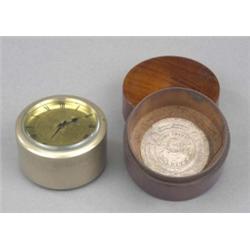 A 19th century Scottish travelling alarm clock, the matt gilt-metal circular dial with Roman chap...