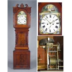 A figured mahogany longcase clock, the arched 33cm dial painted with Bonnie Prince Charlie, the s...