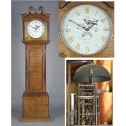 An oak longcase clock, the circular 12.5 in enamelled dial with Roman and Arabic chapter ring, ca...