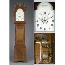 An oak longcase clock, the 32cm enamelled dial with Roman chapter ring, subsidiary seconds, calen...