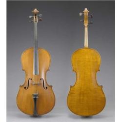 A violoncello, the 77cm two-piece back of even curl, double purfling, 125cm 800/1,000...