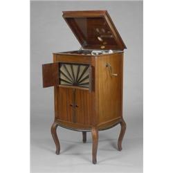 A Kesselphone mahogany cabinet gramophone, with Garrard motor and plated fittings, the plain rect...