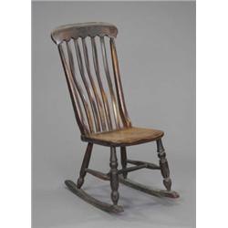 A Victorian ash and elm Windsor nursing chair, with rockers and tall lath back 80/120...