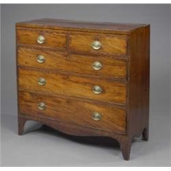 A Regency mahogany caddy top chest, fitted two short and three long cockbeaded drawers with embos...