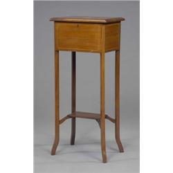 An Edwardian mahogany Sheraton revival rectangular needlework box, the velvet lined interior with...