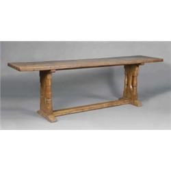Robert Thompson, Mouseman of Kilburn, a good oak refectory style table, the adzed single board to...