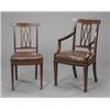 Image 1 : A set of six Edwardian mahogany Sheraton revival dining chairs, with oversailing cresting rails,...