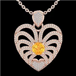 3 CTW Citrine With Micro Pave VS/SI Diamond Heart Necklace 14K Rose Gold - REF-127A3X - 20501