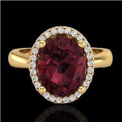 2.50 CTW Garnet And Micro Pave VS/SI Diamond Ring Halo 18K Yellow Gold - REF-50Y2K - 21107