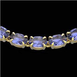 40 CTW Tanzanite Eternity Tennis Necklace 14K Yellow Gold - REF-330F5N - 23383