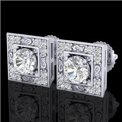 1.63 CTW VS/SI Diamond Solitaire Art Deco Stud Earrings 18K White Gold - REF-254K5W - 37268