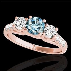 3.25 CTW Si Certified Fancy Blue Diamond 3 Stone Ring 10K Rose Gold - REF-394W5F - 35454