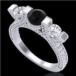 2.3 CTW Fancy Black Diamond Solitaire Micro Pave 3 Stone Ring 18K White Gold - REF-200T2M - 37639
