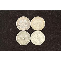 1941,1942,1943 & 1945 NEWFOUNDLAND SILVER 5 CENTS