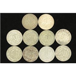 10 ASSORTED 1957-1964 MEXICO .100 SILVER PESOS