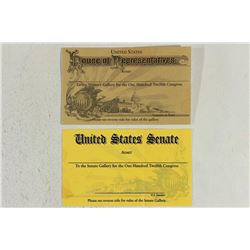 US SENATE & US HOUSE OF REPRESENTIVES ADMISSION