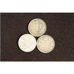1914,1917 & 1919 CANADA SILVER 10 CENTS