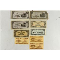 9 ASSORTED PIECES OF WWII JAPANESE CURRENCY