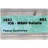 Image 3 : 1921 PEACE SILVER DOLLAR ICG MS60 DETAILS KEY DATE