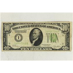 1928-B $10 FRN GREEN SEAL REDEAMABLE IN GOLD ON