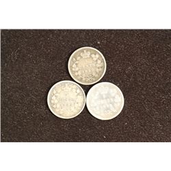 1880,1888 & 1896 CANADA SILVER 5 CENTS