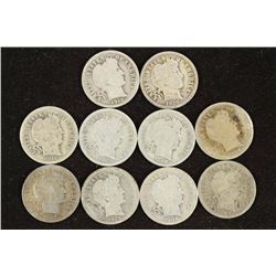 10 ASSORTED BARBER DIMES