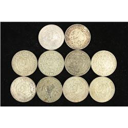 10 ASSORTED 1957-1966 MEXICO .100 SILVER PESOS