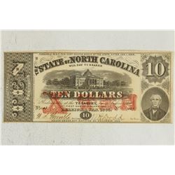 1863 $10 STATE OF NORTH CAROLINA OBSOLETE BANK