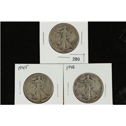 1943,45 & 46 WALKING LIBERTY HALF DOLLARS